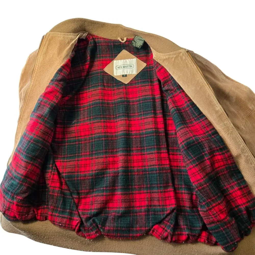 Vintage Grunge Revival Indie Sleaze Tan Suede 100% Leather Bomber Jacket Small